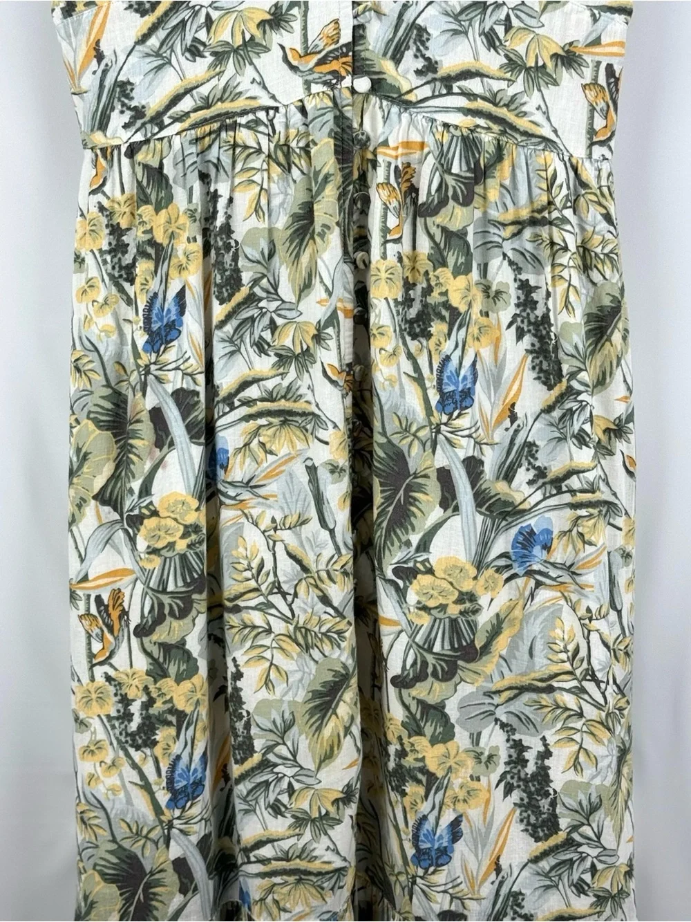 Abercrombie & Fitch Green Tropical Floral Plunge V-Neck Linen Maxi Dress